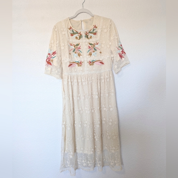 Roolee Cream Embroidered Midi Dress - Picture 4 of 8